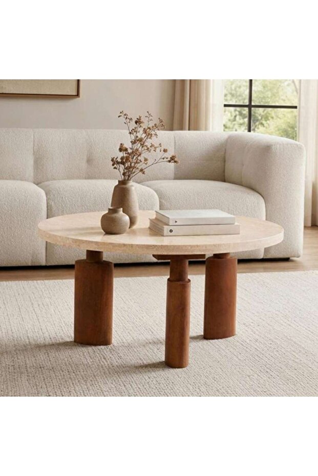 LITHELL COFFEE TABLE MARBLE - BEIGE & BROWN