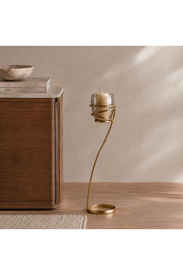 Ambitus Metal Cicuit Floor Pillar Candle Holder 20.5x20.5x67.5cm - Gold