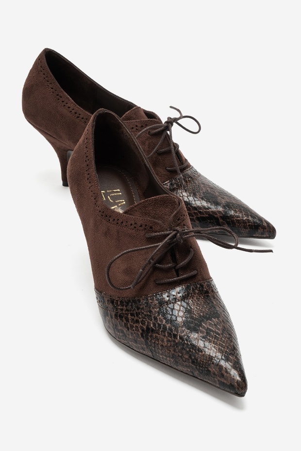 Medley Brown Suede Brown Patterned Lace-Up Women's Heeled Shoes