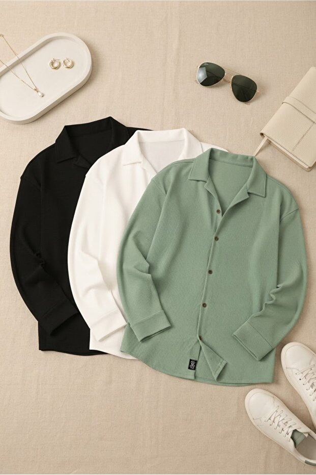 Men's Set of 3 Ribbed Ottoman Shirts