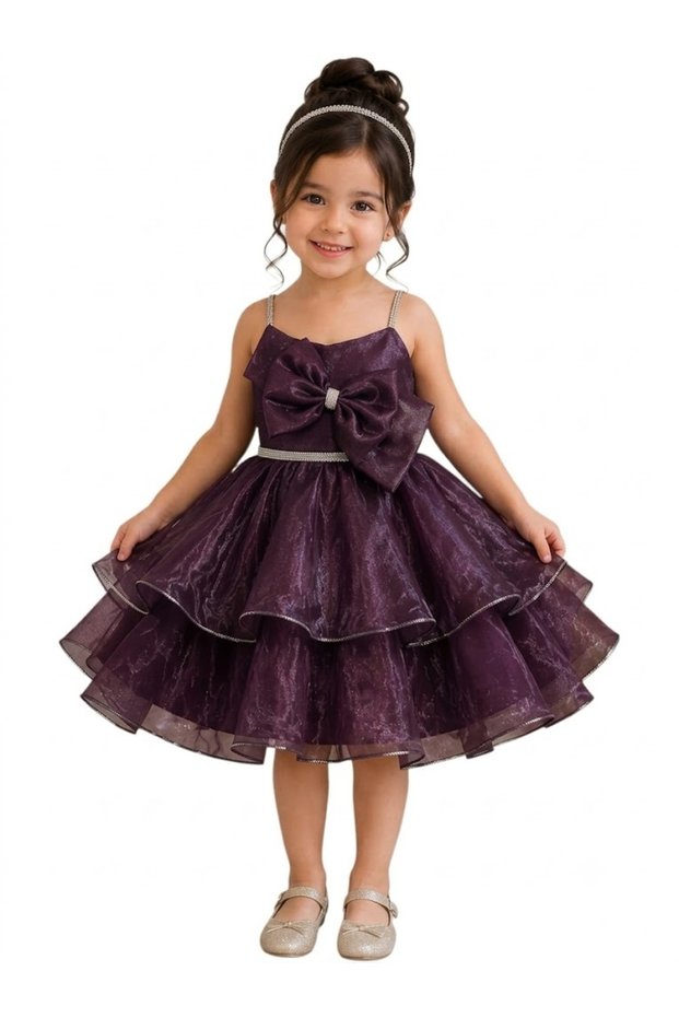 Girls Party Dress with Bow Rhinestone Princess Organza Birthday Dress for Toddler Girls Puffy Layered Special Occasion Dress Wedding