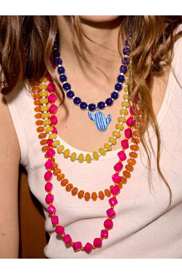 Zr Model 4-Piece Beaded Cactus Necklace Set