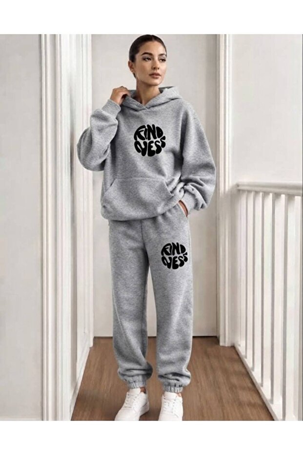 Unisex Street Style Letter Printed Top and Bottom Hooded Tracksuit Set