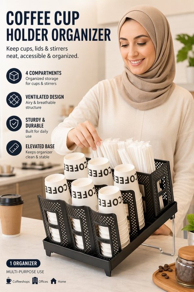 حامل أكواب قهوة متعدد الوظائف من البلاستيك ABS، سعة كبيرة، قابل للتعديل، محطة قهوة للمكتب والمقهى