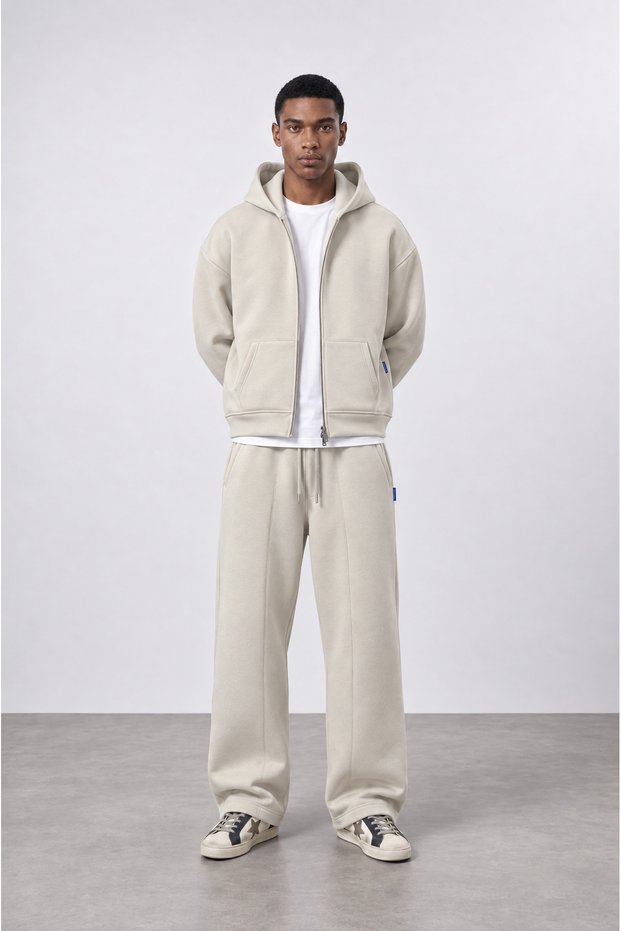 Men's Basic Panda Oversize Zip Beige