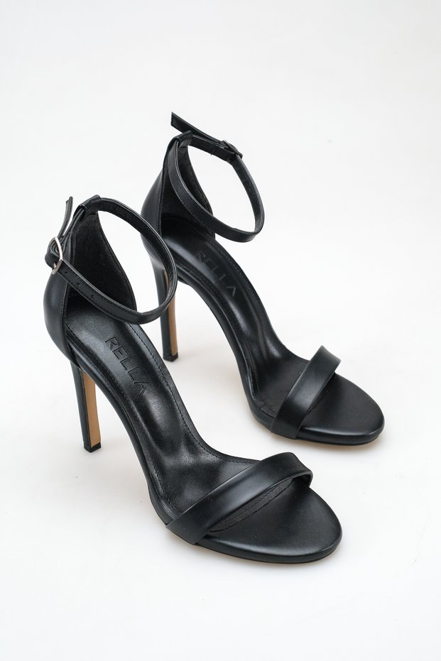 Black Thin Heeled Single Strap Ankle Strap Stylish Evening Dress Sandals