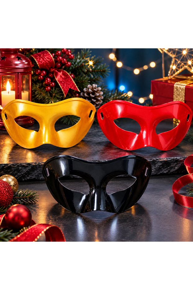 3Pcs Shiny Pvc Christmas Party Mask Red Mask Black Mask Gold Mask Christmas Xmas Mask