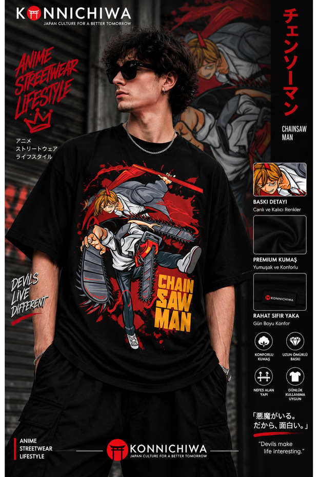 Chainsaw Man Denji Printed Black T-Shirt – Anime Themed Crew Neck T-Shirt