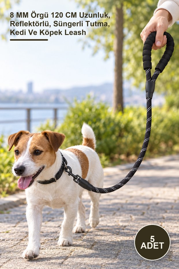 5 Pieces Pet Leash – 8 mm Mesh, 120 cm Length, Reflective, Sponge Grip, Cat and Dog Leash