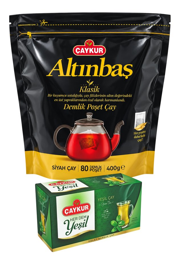 Herdem Melisalı Green Tea and Altınbaş 80-Pack Teapot Tea Bag Package