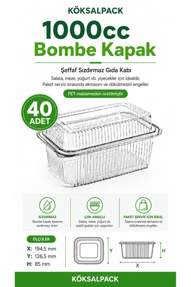 40 Pieces 1000 Cc Leak-Proof Transparent Pet Food Container with Flap Lid, Salad Appetizer Yogurt Takeaway Container