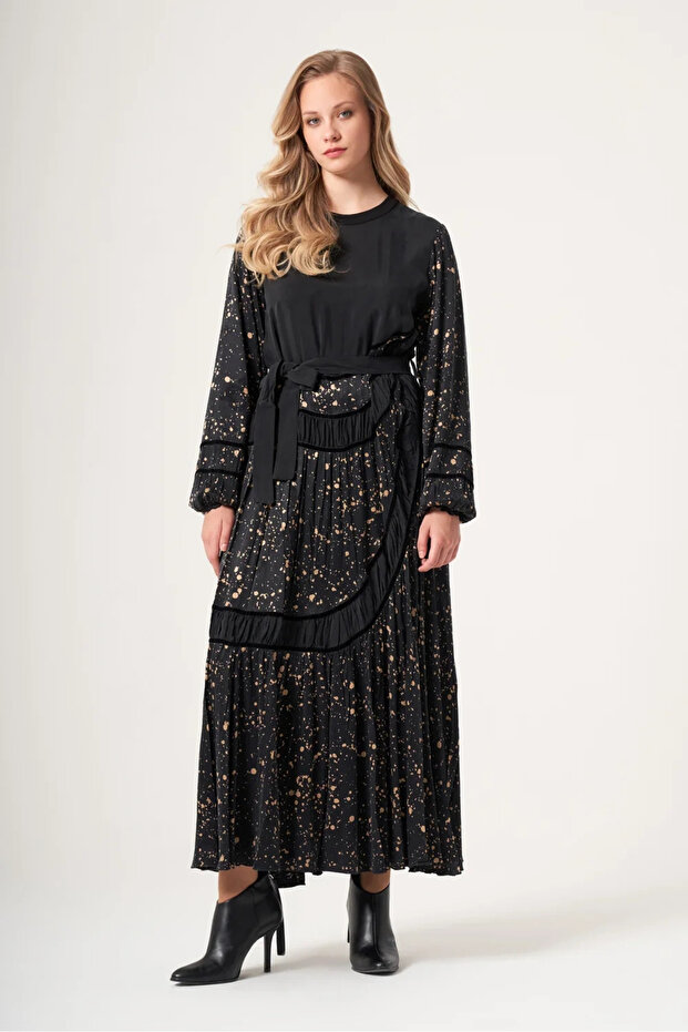 Patterned Cupro Dress 40800 Black