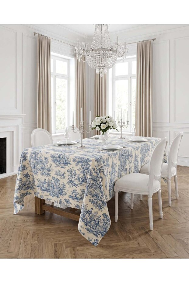 Sophia Blue Linen Tablecloth