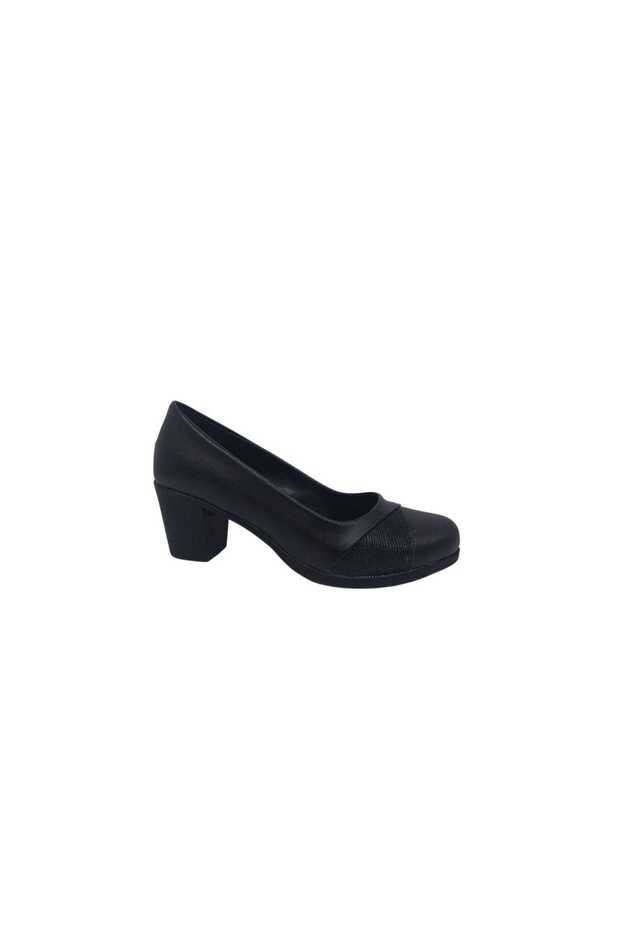710 Women's Black Shimmering Stylish Thick Heeled Shoes