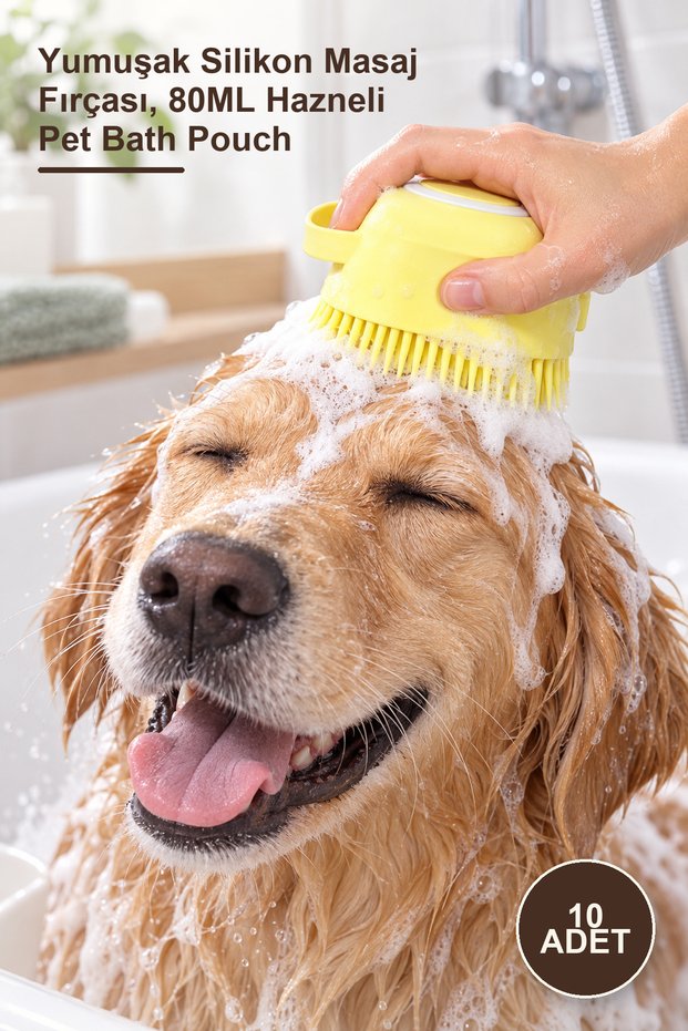 10 Pieces of Cat and Dog Washing Pouches with Shampoo Reservoir – Soft Silicone Massage Brush, Pet Bath Pouch with 80ml Reservoir
