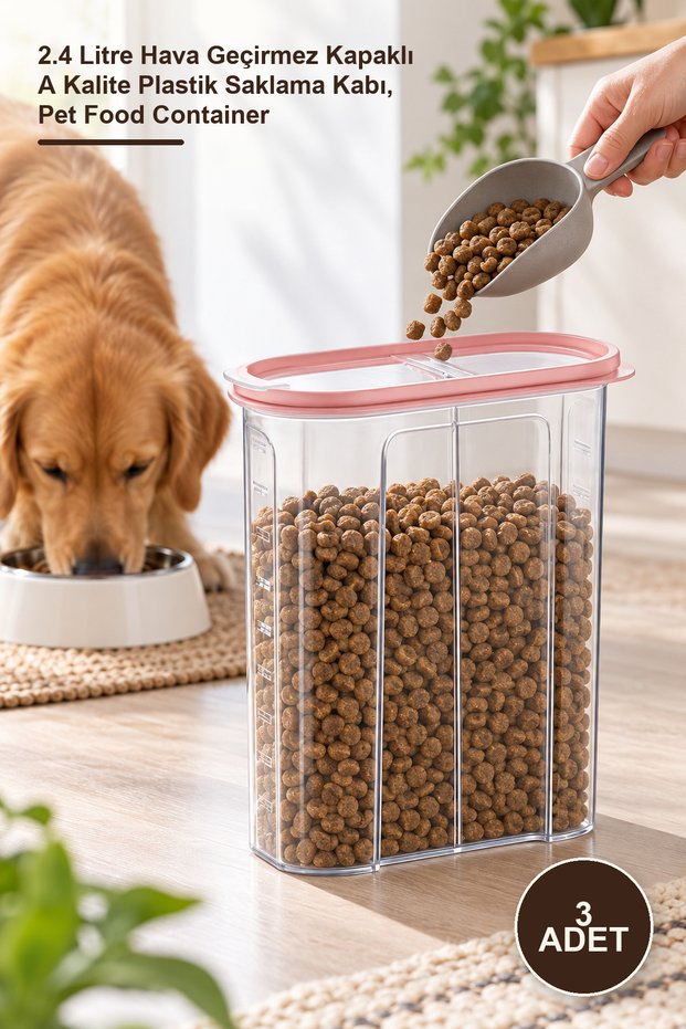3 Food Containers – a Quality Plastic Storage Container with 2.4 Liter Capacity and Airtight Lid, Pet Food Container