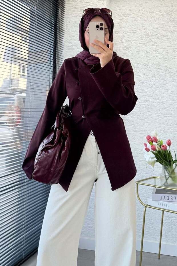 Premium Side Buttoned Back Tie Blouse - Purple
