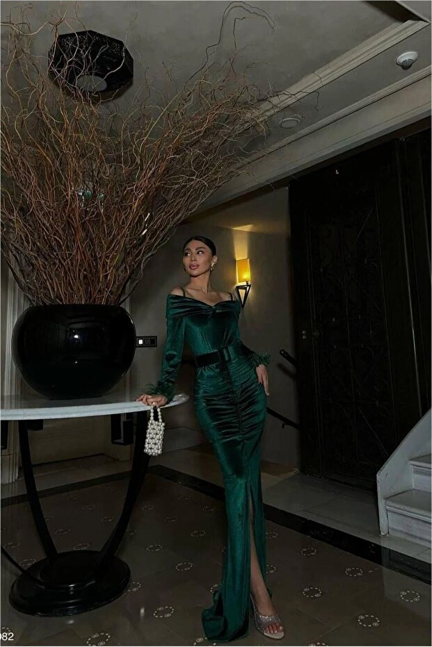 Velvet Maxi Evening Dress Fabric Dress Collar Double Breasted