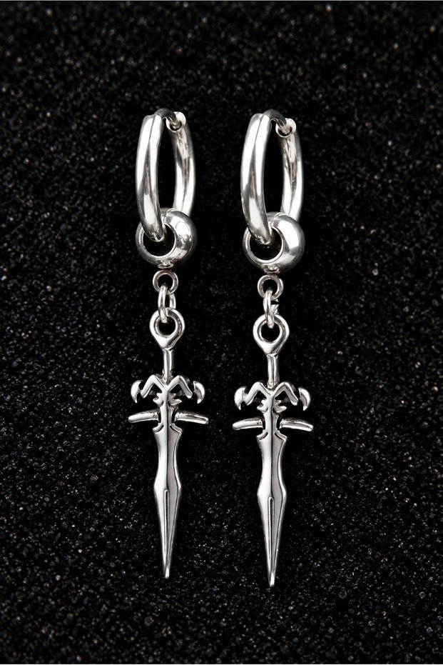 Mod Pattern Steel Locking Hoop Earrings