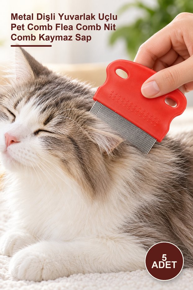 5 Pieces Cat Dog Flea Comb – Metal Toothed Round Tip Pet Comb Flea Comb Nit Comb Non-Slip Handle