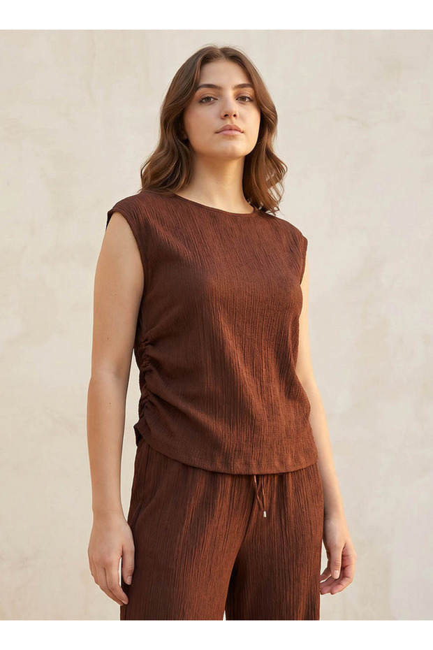 Regular Fit Ruched Top with Texture