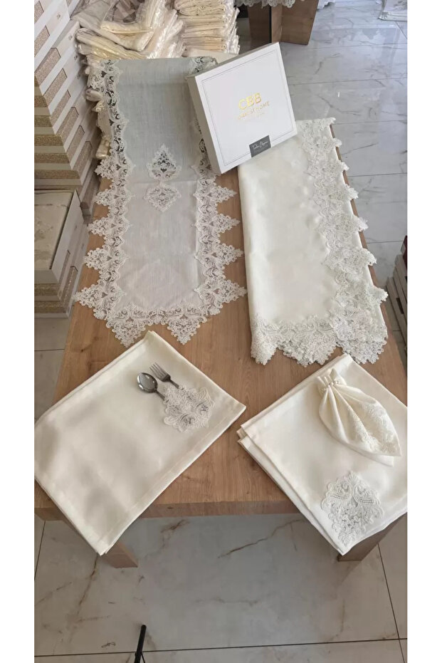 Tableware Set Mimoza Gardenya Linen Dinner Set 160X220 Table Set for 12 People 26 Piece Runner Set Kre