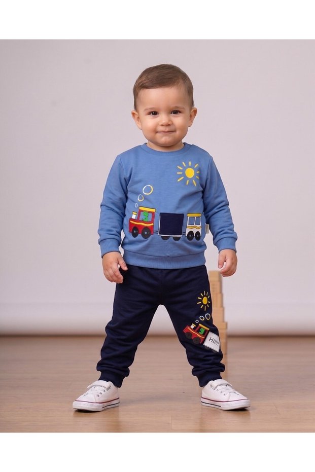 Boy's Seasonal 1-2-3-4 Year Old Teddy Bear Train 2 Threaded Top and Bottom 2-Piece Compact Set