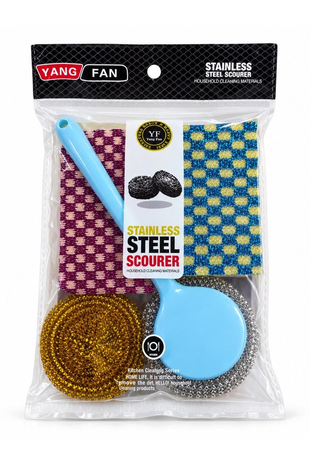 Purposeful Kitchen Cleaning Set – Dishwashing Wire, Cleaning Cloth, and Cleaning Tool with Handle