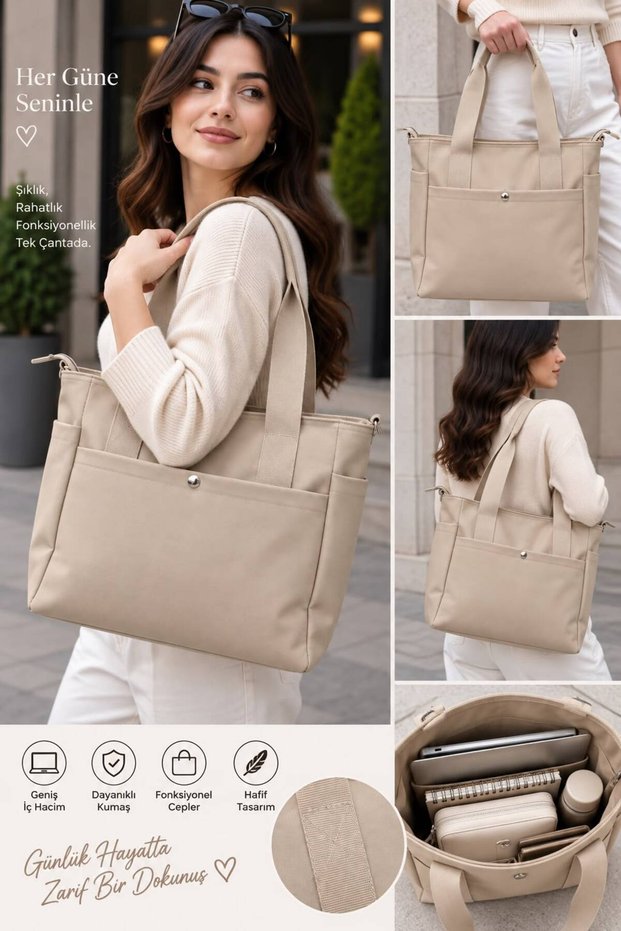 Women's Tote Bag Large Capacity Multi-Pocket Waterproof Shopper with Column Strap