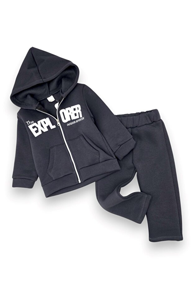 Boy's Winter 3-Strand Hooded Cardigan 2-3-4-5-6 Years Old 2-Piece Tracksuit Set