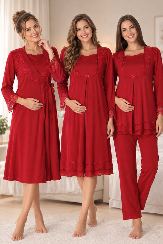 Maternity Nursing Cotton Nightgown Pajama Set with Nursing Features 4 Pieces Effortt