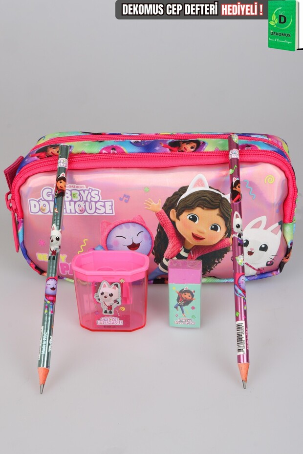 Licensed Gabby's Dollhouse Pencil Bag, 2 Pencils, Eraser and Sharpener Set