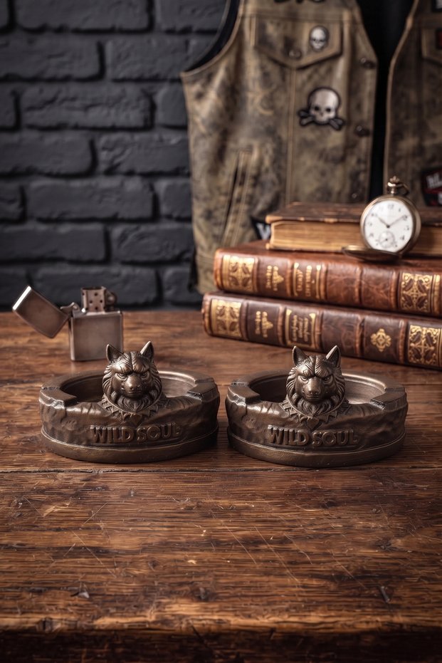Double Bronze Wolf Ashtray, Handmade Object, Decorative Ashtray, Designer Ashtray, Gift Object, Men's Gift, Office Decoration, Father's Day Special, Gift for Wife, Gift for Lover, Car Ashtray