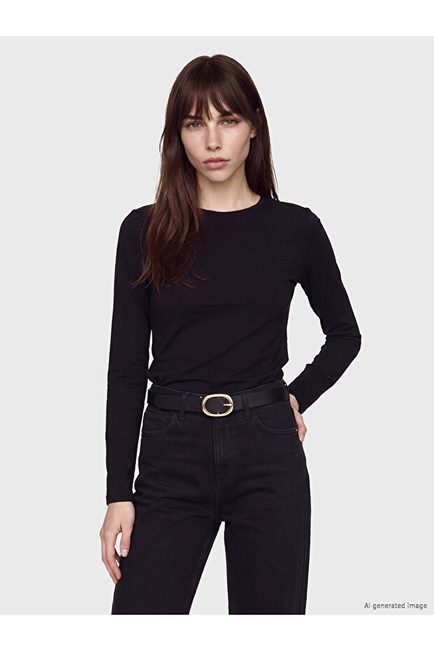 Two Mt Shop Quality Lcw Everyday Black Combed Cotton Plain Tight & Slim Long Sleeve Women's Bodysuit