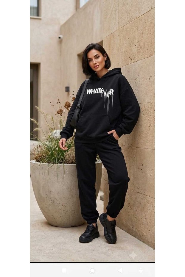 Hooded Tracksuit 2-Piece Combination Winter Pullover with Whatever Print for Women / Men Unisex Model