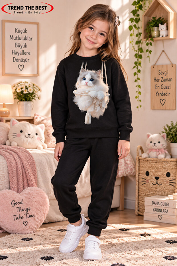 Winter Unisex Black Tracksuit, Black Sweat Top and Bottom Set