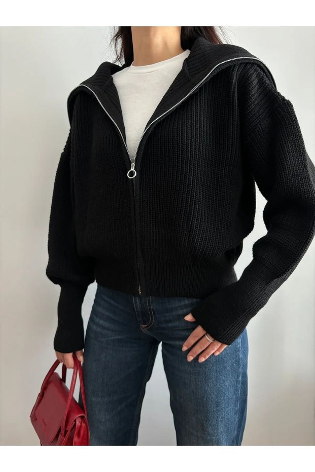 Women's Oversize High Collar Zippered Knitwear Cardigan