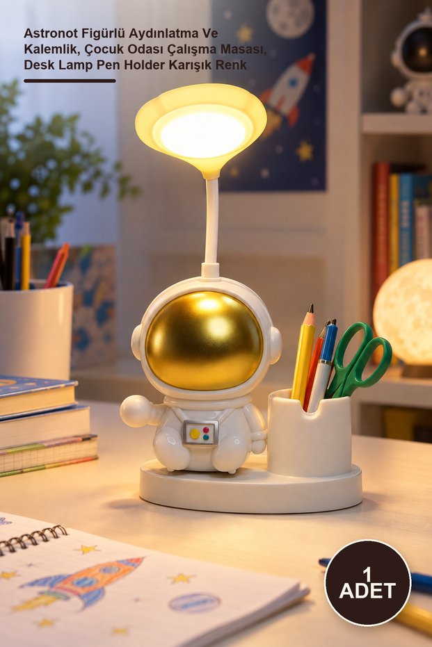 1 Piece Astronaut Desk Lamp Pen Holder – Lighting and Pen Holder with Astronaut Figure, Children's Room Study Desk, Desk Lamp Pen Holder Mixed Color