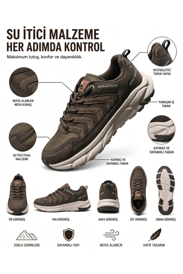 Men's Trekking Sports Shoes Water Repellent Breathable Ultra Light Sole Short Boots-Brown