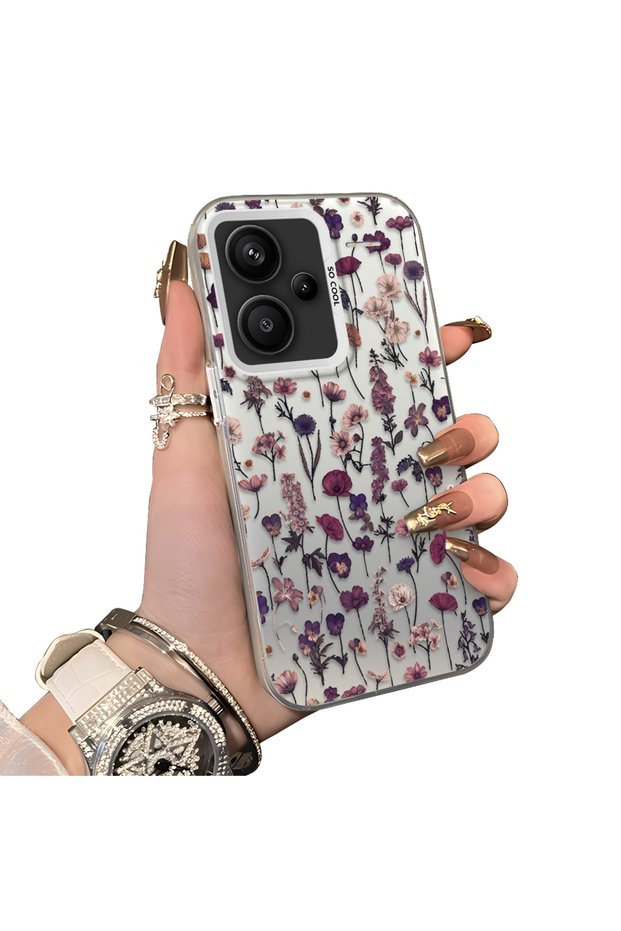 Redmi Note 13 Pro Plus+ 5g Compatible French Style Purple Tone Wild Flower Phone Case Shockproof