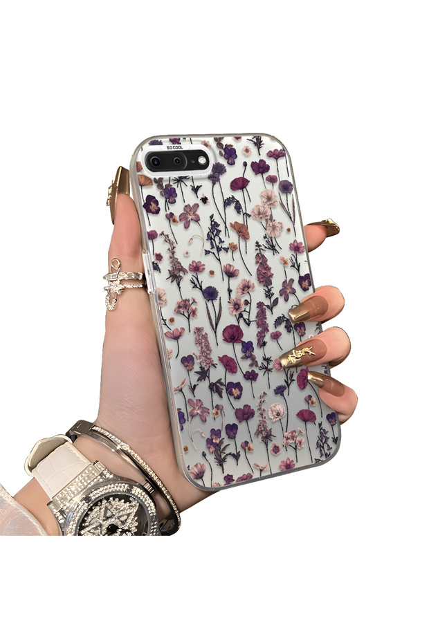 French Style Purple Tone Wild Flower Phone Case for iPhone 7 Plus/8 Plus Compatible Shockproof