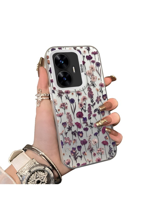Realme C55 Compatible French Style Purple Tone Wild Flower Phone Case Shockproof