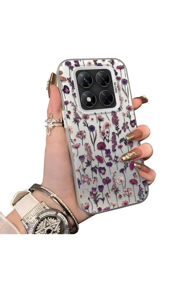 Poco X7 Compatible French Style Purple Tone Wildflower Phone Case Shockproof