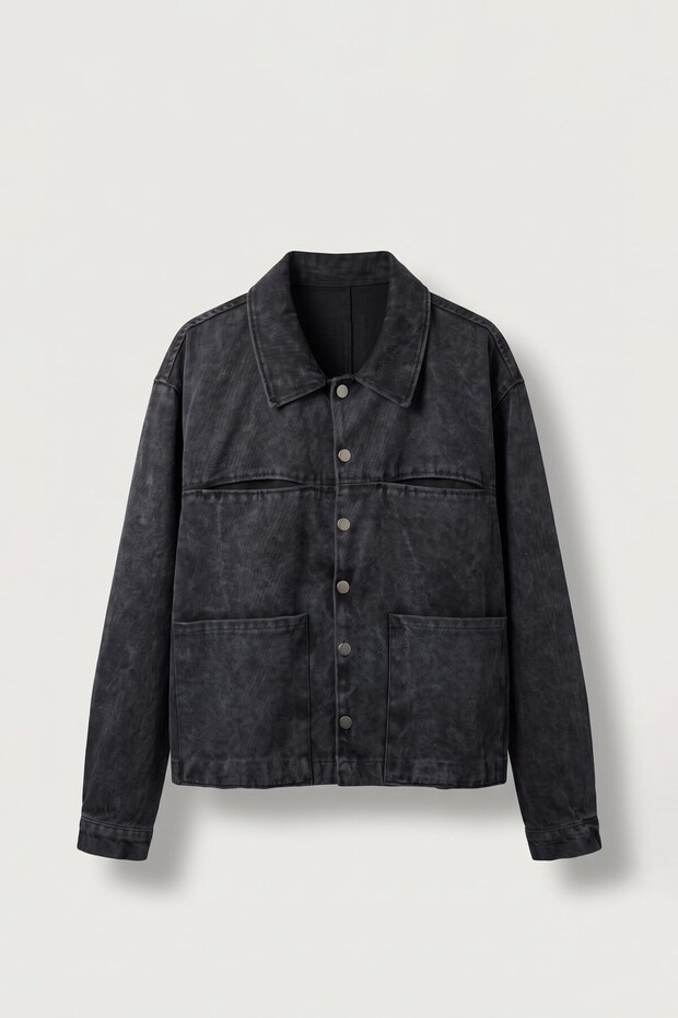 Men's Boxy Fit Washed Utility Gabardine Jacket Black