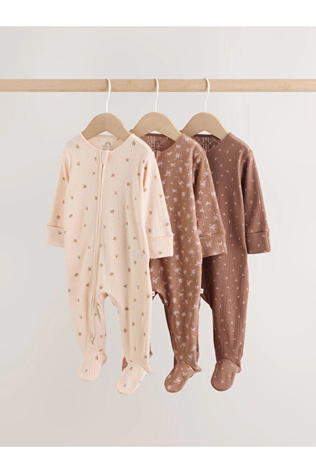 100% Cotton Brown Floral Patterned Double Zipper 3-Piece Jumpsuit Set Alyv67727
