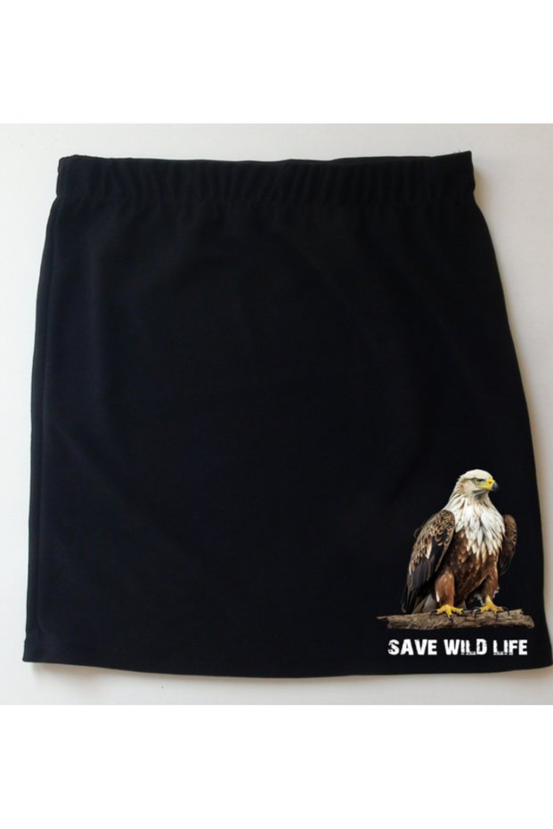 Black Above-The-Knee Skirt / Save Wild Life 2 / Denim Texture