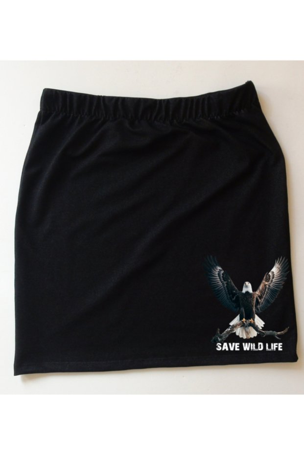 Black Above-The-Knee Skirt / Save Wild Life 1 / Black