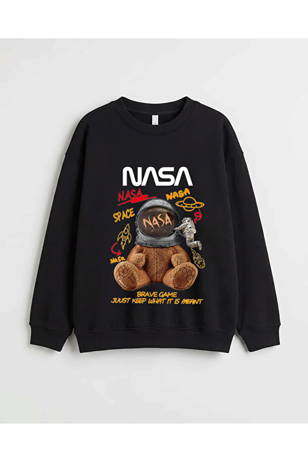 Nasa Bear Printed Premium Crew Neck Long Sleeve Sweatshirt