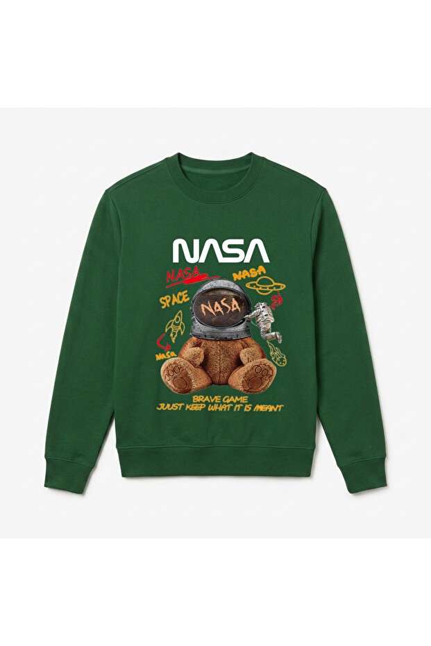 Nasa moon print premium crew neck long sleeve sweatshirt