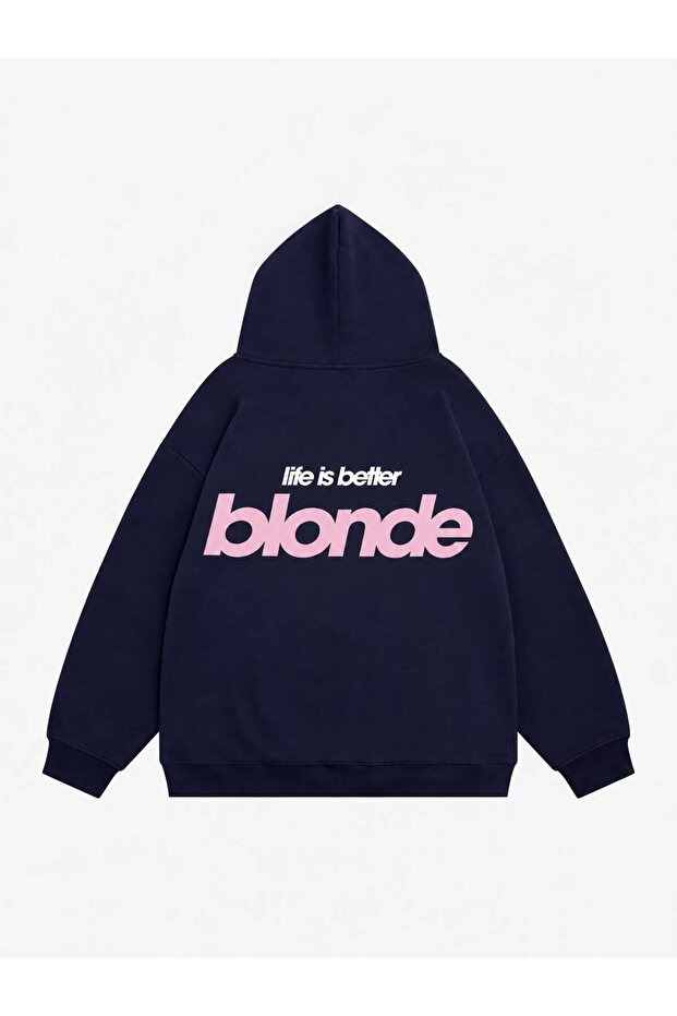 Women's Life Is Better Blonde Printed Hooded Fleece Oversize Sweatshirt
